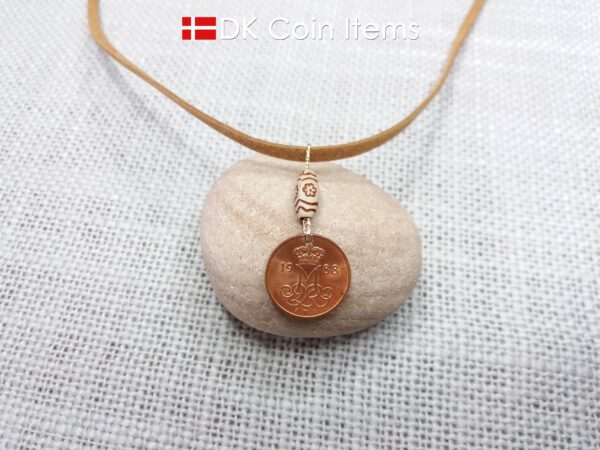 Crown M-initial 1988 coin necklace with 36 year old Danish 5 ore as coin pendant. 36th birthday gift. Danish vintage souvenir