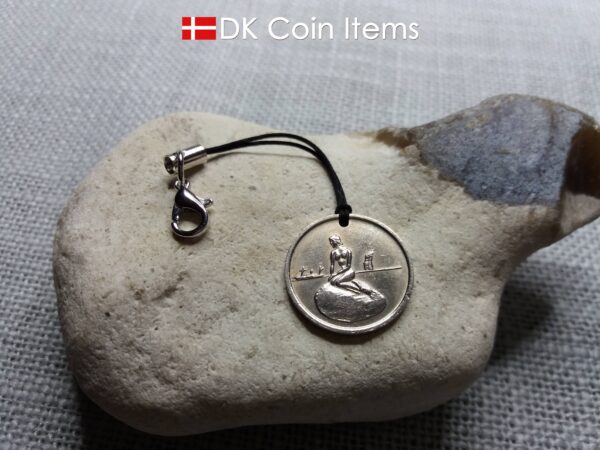 Coin charm with the Danish Little Mermaid sculpture in Copenhagen on vintage 1966-1967 fare token as pendant