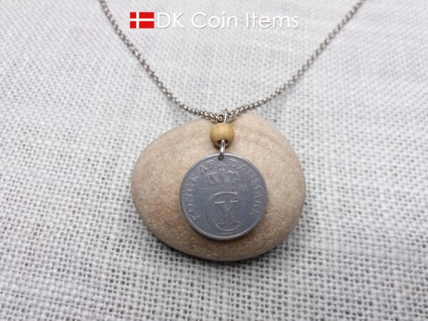 Crown C-initial 1941 coin necklace with 83 year old 2 ore from Denmark as coin pendant. 83rd birthday gift. Antique Danish vintage souvenir