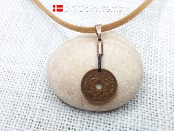 Denmark 1929 Crown C-initial coin necklace with 95 year old copper 1 ore as pendant. 95th birthday gift. Danish vintage souvenir gift