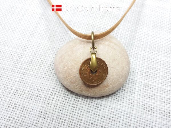 Denmark Crown C-initial 1929 coin necklace with 95 year old copper 1 ore as pendant. 95th birthday gift. Danish vintage souvenir gift