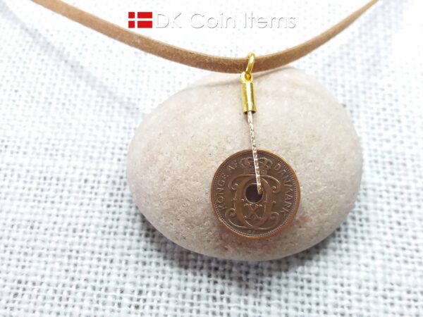 Denmark 1932 Crown C-initial coin necklace with 92 year old copper 1 ore as pendant. 92nd birthday gift. Danish vintage souvenir gift