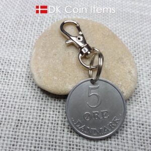 Danish 5 ore coin pendant charm. 61 year old Crown R initial coin from Denmark 1963. Unique 5th anniversary gift or 61st birthday gift