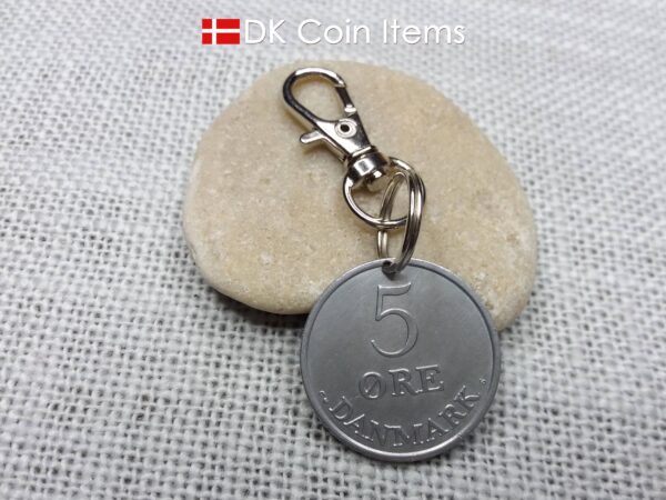 Danish 5 ore coin pendant charm. 61 year old Crown R initial coin from Denmark 1963. Unique 5th anniversary gift or 61st birthday gift