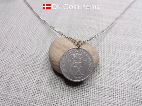 Denmark 1941 coin pendant necklace. 83 year old Crown C initial 5 ore coin. 83rd birthday gift. Antique Danish vintage souvenir gift