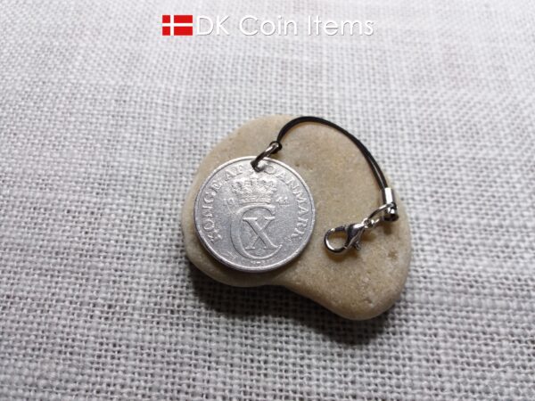 Denmark 1941 coin charm with 83 year old Crown C initial 5 ore as coin pendant. 83rd birthday gift. Antique Danish vintage souvenir gift