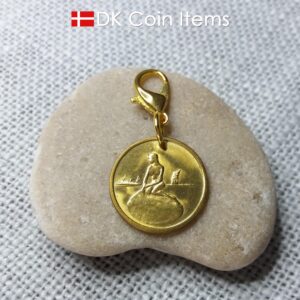 Denmark Little Mermaid coin pendant charm with a Copenhagen vintage 1966-1967 token showing The Danish Little Mermaid sculpture