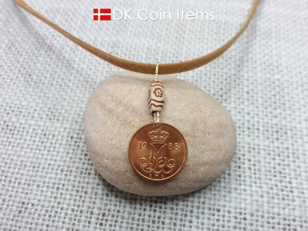 Crown M-initial 1988 coin necklace with 36 year old Danish 5 ore as coin pendant. 36th birthday gift. Danish vintage souvenir