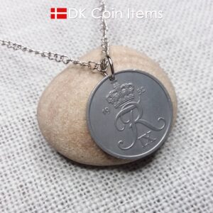 Denmark 1952 Crown R initial coin necklace with 72 year old 5 ore as coin pendant. Unique 72nd birthday gift or Danish vintage souvenir