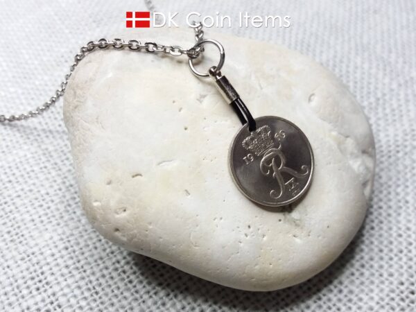 Denmark 1969 coin necklace. 55 year old Crown R initial 10 ore as coin pendant. 55th birthday gift. Danish vintage souvenir