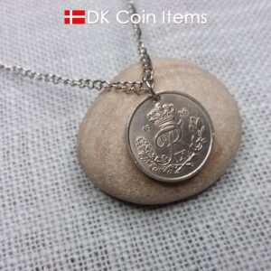 Danish coin pendant necklace with a 1956 Crown R-initial 25 ore. 68th birthday gift. Danish vintage souvenir