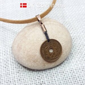 Denmark 1929 Crown C-initial coin necklace with 95 year old copper 1 ore as pendant. 95th birthday gift. Danish vintage souvenir gift