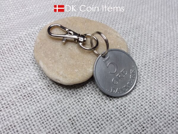 Danish 5 ore coin pendant charm. 61 year old Crown R initial coin from Denmark 1963. Unique 5th anniversary gift or 61st birthday gift