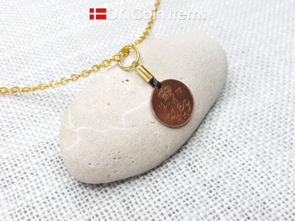 Denmark 1977 coin necklace with 47 year old Crown M initial 5 ore as coin pendant. 47th birthday gift. Danish vintage souvenir