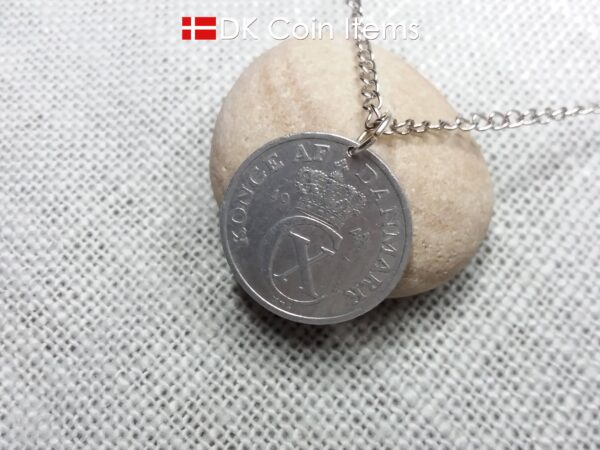 Denmark 1941 coin pendant necklace. 83 year old Crown C initial 5 ore coin. 83rd birthday gift. Antique Danish vintage souvenir gift