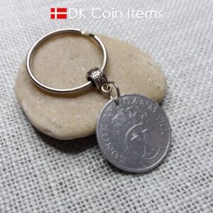 Denmark 1941 coin keychain with 83 year old Crown C initial 5 ore as coin pendant. 83rd birthday gift. Antique Danish vintage souvenir gift