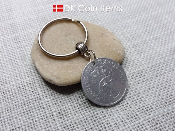 Denmark 1941 coin keychain with 83 year old Crown C initial 5 ore as coin pendant. 83rd birthday gift. Antique Danish vintage souvenir gift