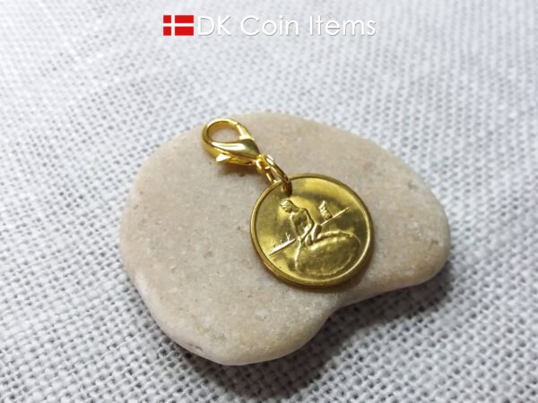 Denmark Little Mermaid coin pendant charm with a Copenhagen vintage 1966-1967 token showing The Danish Little Mermaid sculpture