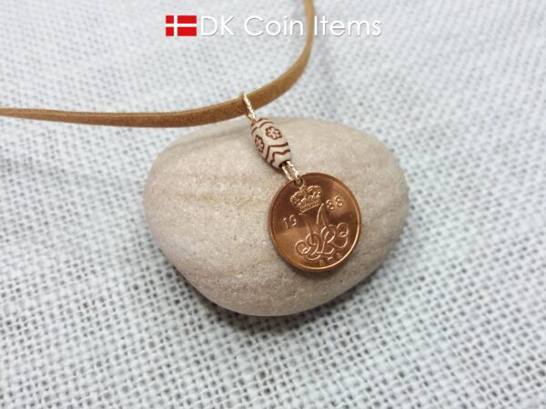 Crown M-initial 1988 coin necklace with 36 year old Danish 5 ore as coin pendant. 36th birthday gift. Danish vintage souvenir