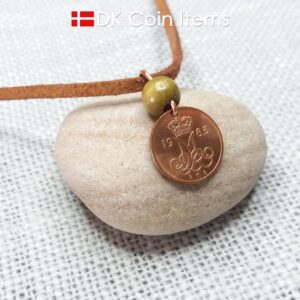 Crown M-initial 1985 coin necklace with 39 year old Danish 5 ore as coin pendant. 39th birthday gift. Danish vintage souvenir