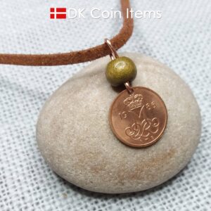 Crown M-initial 1986 coin necklace with 38 year old Danish 5 ore as coin pendant. 38th birthday gift. Danish vintage souvenir