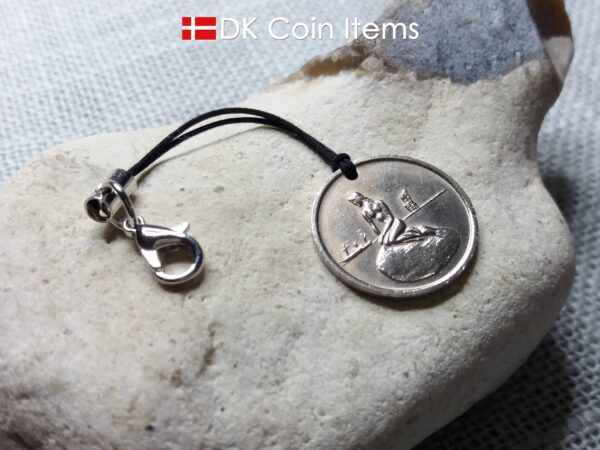 Coin charm with the Danish Little Mermaid sculpture in Copenhagen on vintage 1966-1967 fare token as pendant