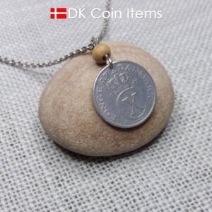 Crown C-initial 1941 coin necklace with 83 year old 2 ore from Denmark as coin pendant. 83rd birthday gift. Antique Danish vintage souvenir