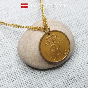 Denmark 1964 coin pendant necklace with Crown R initial. 60 year old 5 ore. 60th birthday gift or Danish vintage souvenir