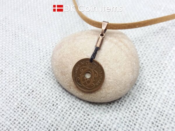 Denmark 1929 Crown C-initial coin necklace with 95 year old copper 1 ore as pendant. 95th birthday gift. Danish vintage souvenir gift