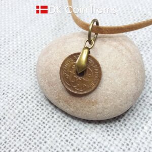 Denmark Crown C-initial 1929 coin necklace with 95 year old copper 1 ore as pendant. 95th birthday gift. Danish vintage souvenir gift