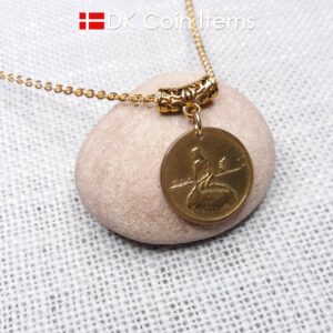 Denmark Mermaid necklace. The Danish Little Mermaid statue on Copenhagen vintage fare token. Chain included