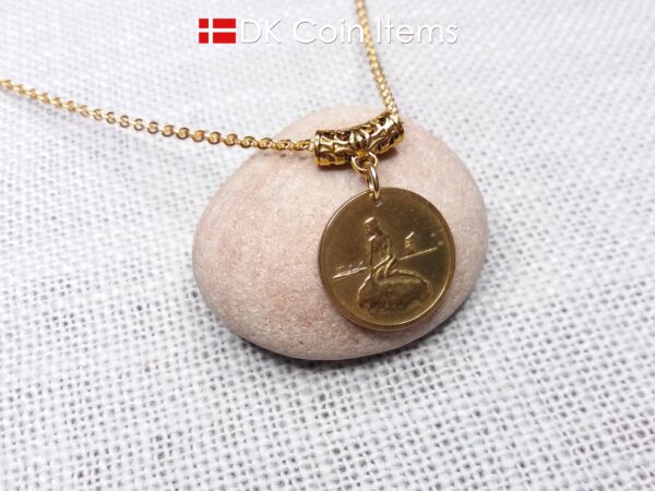 Denmark Mermaid necklace. The Danish Little Mermaid statue on Copenhagen vintage fare token. Chain included