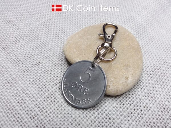 Danish 5 ore coin pendant charm. 61 year old Crown R initial coin from Denmark 1963. Unique 5th anniversary gift or 61st birthday gift