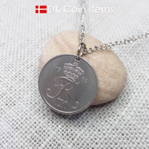 Denmark 1962 Crown R initial coin necklace with 62 year old 5 ore as coin pendant. Unique 62nd birthday gift or Danish vintage souvenir