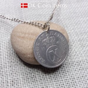 Denmark 1941 coin pendant necklace. 83 year old Crown C initial 5 ore coin. 83rd birthday gift. Antique Danish vintage souvenir gift