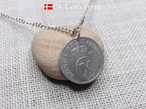 Denmark 1941 coin pendant necklace. 83 year old Crown C initial 5 ore coin. 83rd birthday gift. Antique Danish vintage souvenir gift