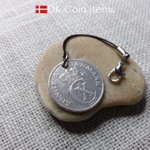 Denmark 1941 coin charm with 83 year old Crown C initial 5 ore as coin pendant. 83rd birthday gift. Antique Danish vintage souvenir gift