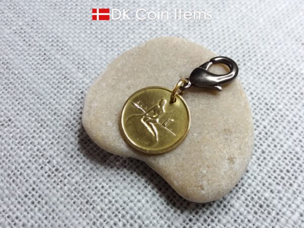 Denmark Little Mermaid coin charm with a Copenhagen vintage 1966-1967 token pendant showing The Danish Little Mermaid sculpture