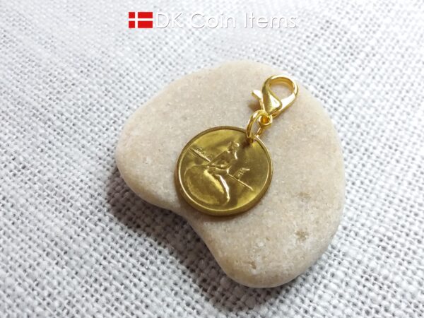 Denmark Little Mermaid coin pendant charm with a Copenhagen vintage 1966-1967 token showing The Danish Little Mermaid sculpture