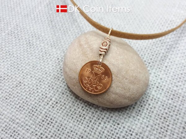 Crown M-initial 1988 coin necklace with 36 year old Danish 5 ore as coin pendant. 36th birthday gift. Danish vintage souvenir