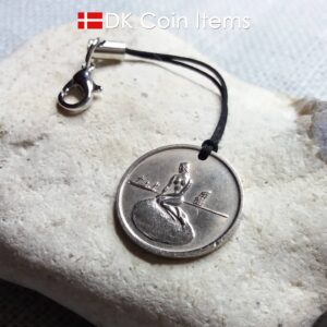 Coin charm with the Danish Little Mermaid sculpture in Copenhagen on vintage 1966-1967 fare token as pendant