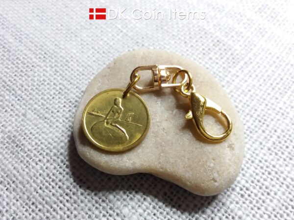 Danish Coin charm with the Little Mermaid sculpture in Copenhagen on vintage 1966-1967 fare token as pendant