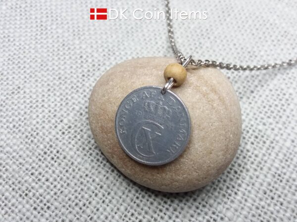 Crown C-initial 1941 coin necklace with 83 year old 2 ore from Denmark as coin pendant. 83rd birthday gift. Antique Danish vintage souvenir