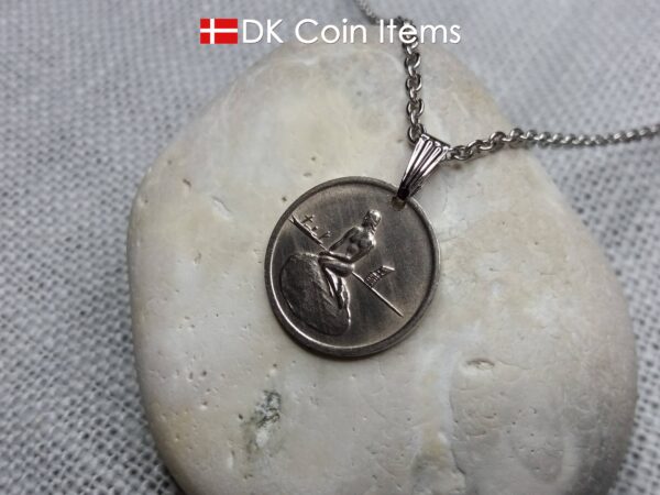 Denmark Little Mermaid coin necklace with Copenhagen vintage 1966-1967 fare token pendant showing sculpture of The Danish Little Mermaid