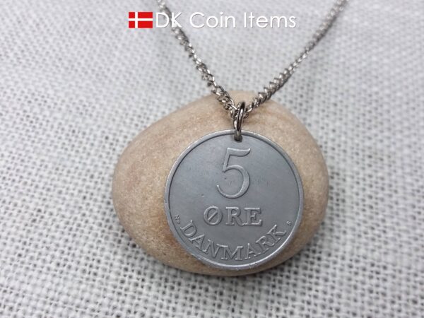 Denmark 1952 Crown R initial coin necklace with 72 year old 5 ore as coin pendant. Unique 72nd birthday gift or Danish vintage souvenir