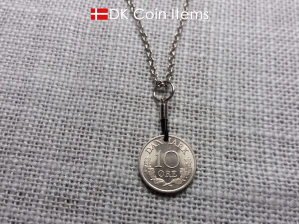 Denmark 1969 coin necklace. 55 year old Crown R initial 10 ore as coin pendant. 55th birthday gift. Danish vintage souvenir