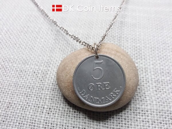 Denmark 1964 Crown R initial coin necklace with 60 year old 5 ore as coin pendant. Unique 60th birthday gift or Danish vintage souvenir