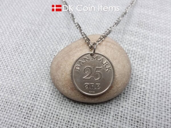 Danish coin pendant necklace with a 1956 Crown R-initial 25 ore. 68th birthday gift. Danish vintage souvenir