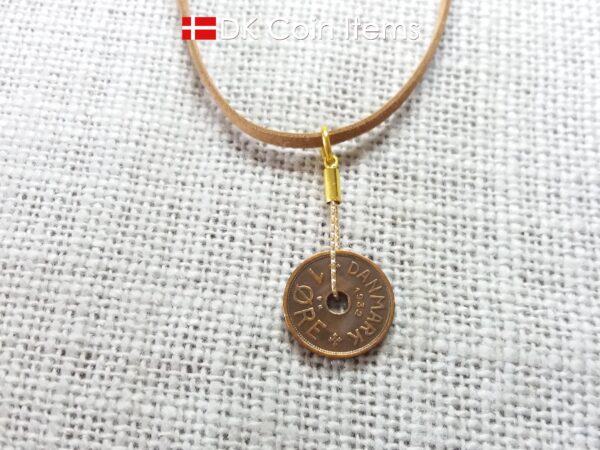 Denmark 1932 Crown C-initial coin necklace with 92 year old copper 1 ore as pendant. 92nd birthday gift. Danish vintage souvenir gift