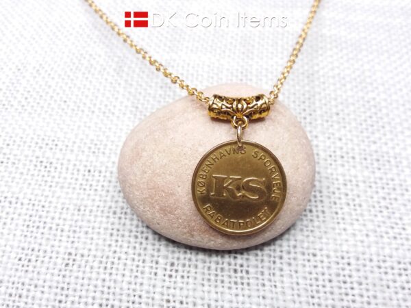 Denmark Mermaid necklace. The Danish Little Mermaid statue on Copenhagen vintage fare token. Chain included